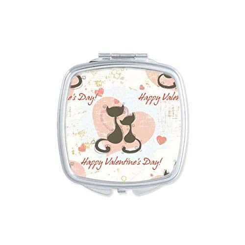 Black Cats Happy Valentine's Day Mirror Portable Compact Pocket Makeup Double Sided Glass Black Cats Happy Valentine's Day Mirror Portable Compact Pocket Makeup Double Sided Glass