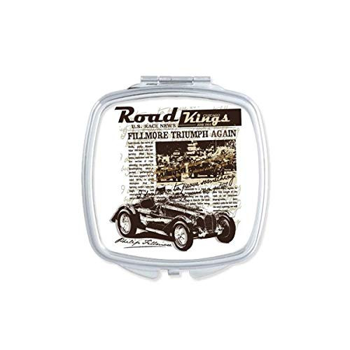Classic Cars Newspaper Pattern Illustration Mirror Portable Compact Pocket Makeup Double Sided Glass