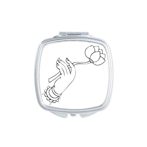 Culture Lotus Hand Line Drawing Pattern Mirror Portable Compact Pocket Makeup Double Sided Glass