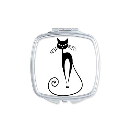 Long Tail Black Cat Animal Outline Mirror Portable Compact Pocket Makeup Double Sided Glass