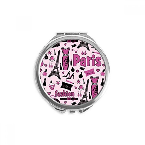 Dressing Lady France Eiffel Tower Pink Hand Compact Mirror Round Portable Pocket Glass