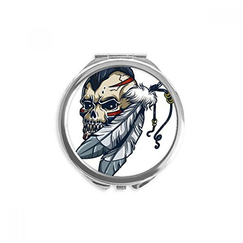 Feather Indian Skeleton Totem Hand Compact Mirror Round Portable Pocket Glass