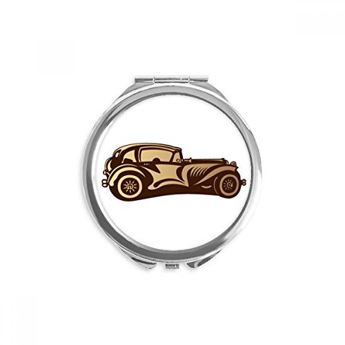 Brown Classic Cars Outline Pattern Hand Compact Mirror Round Portable Pocket Glass