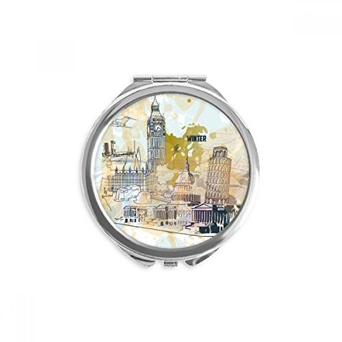 Travel Landmark Big Ben Leaning Tower of Pisa Hand Compact Mirror Round Portable Pocket Glass