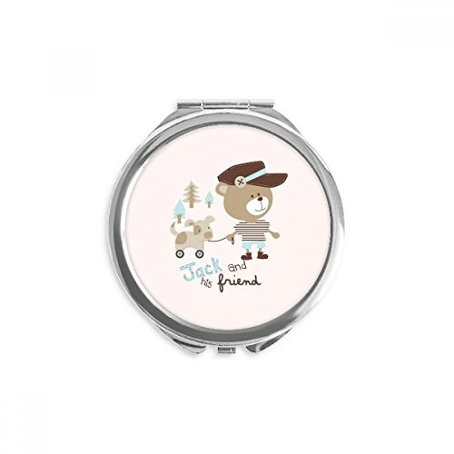 Cartoon Bear Animal Pink Hand Compact Mirror Round Portable Pocket Glass