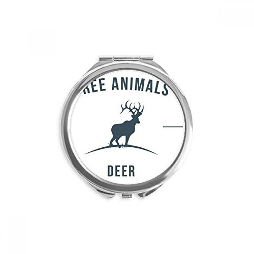 Cartoon Deer Animal Blue Outline Hand Compact Mirror Round Portable Pocket Glass