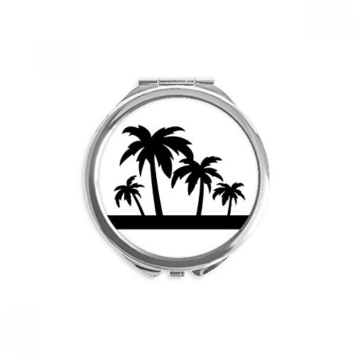 Black Plant Coconut Tree Outline Hand Compact Mirror Round Portable Pocket Glass