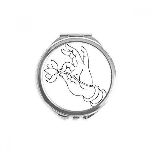 Culture Hand Lotus Line Drawing Pattern Hand Compact Mirror Round Portable Pocket Glass