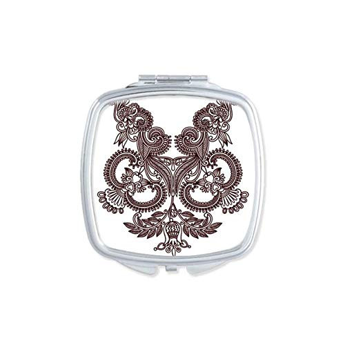 Flower Plants Symmetry Art Grain Outline Mirror Portable Compact Pocket Makeup Double Sided Glass