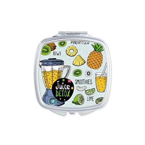 Kiwi PineFruit Fruit Illustration Pattern Mirror Portable Compact Pocket Makeup Double Sided Glass
