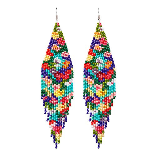 Long Beaded Tassel Earrings - Bohemian Fringe Drop Earrings Statement, Seed Bead Tribal Dangle Earrings, Pendientes De Borla, Gift Idea for Women, Girls, Valentine Colorful Tassel Earrings Long Beaded Tassel Earrings - Bohemian Fringe Drop Earrings Statement, Seed Bead Tribal Dangle Earrings, Pendientes De Borla, Gift Idea for Women, Girls, Valentine Colorful Tassel Earrings