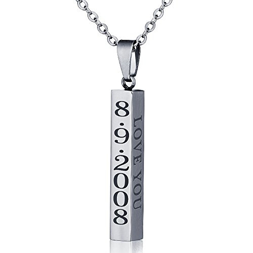 Love Jewelry Personalized Couple Stainless Steel Necklace Engraved Initial Name Vertical Bar Necklace Birthday Gift Silver