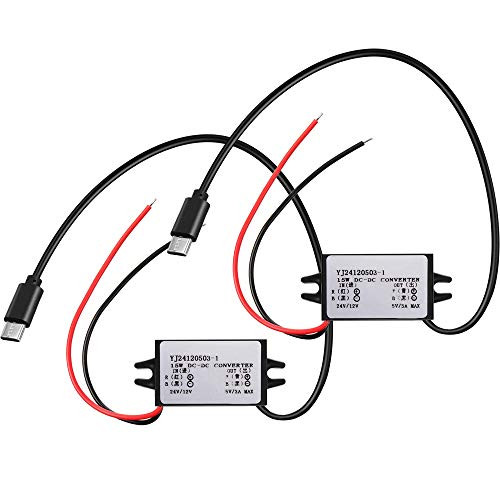2 Pieces DC Converter 12V to 5V 3A 15W DC Buck Converter Module, DC to DC Reduced Voltage Regulator Car Power Converter Output Power Adapter Right Angle Type-C Interface