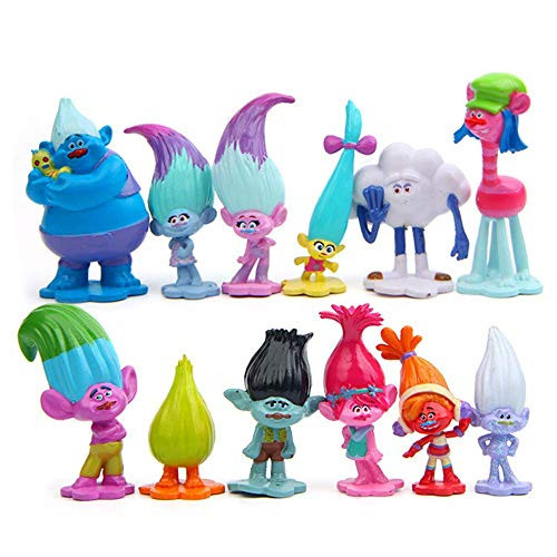Evursua Movie Troll Toys Figures Set of 12, Mini Trolls Poppy Doll Cake Toppers for Kids Party Favors,Poppy,Branch,Troll