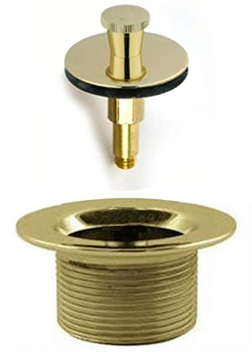 PF WaterWorks PF0940-PB Lift Lock (Push Pull) Bathtub/Bath Tub Drain Assembly with Gasket-Coarse 11.5 Threads Per Inch-Free Hair Catcher/Strainer to Eliminate Clogs, Polished Brass