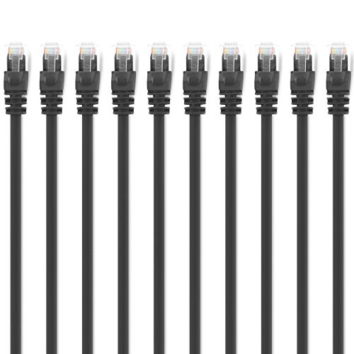 GearIT 10-Pack, Cat5e Ethernet Patch Cable 3 Feet - Snagless RJ45 Computer LAN Network Cord, Black
