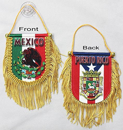 Mexico and Puerto Rico - Double Sided Window Hanging Flag Shield