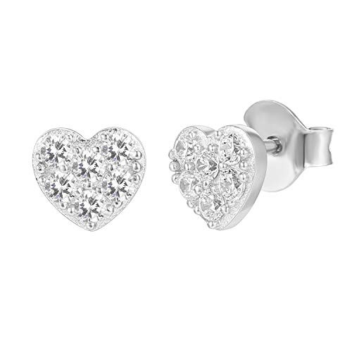 PAVOI 14K Gold Plated 925 Sterling Silver Earrings  Tiny Heart Stud Earrings  White Gold Stud Earrings for Women