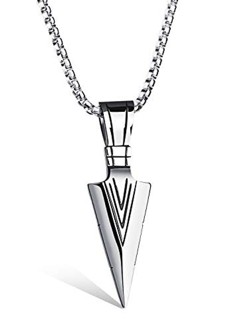 Rinspyre Men's Arrowhead Necklace Stainless Steel Biker Punk Indian Arrow Pendant with 22 Inch Chain Silver Rinspyre Men's Arrowhead Necklace Stainless Steel Biker Punk Indian Arrow Pendant with 22 Inch Chain Silver
