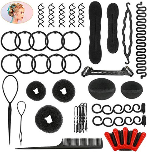 40Pcs Hair Styling Set, DIY Hair Styling Accessories Kit Magic Donut Bun Maker Hairpins Ties Fast Twist Modelling Hairdress Braid Tools