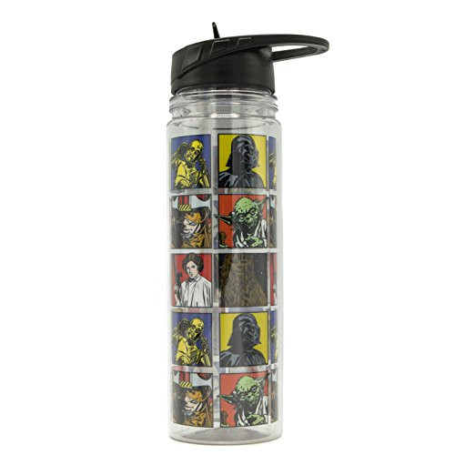 Silver Buffalo SW11398L Star Wars Character Grid Double Walled Tritan Water Bottle, 18-oz