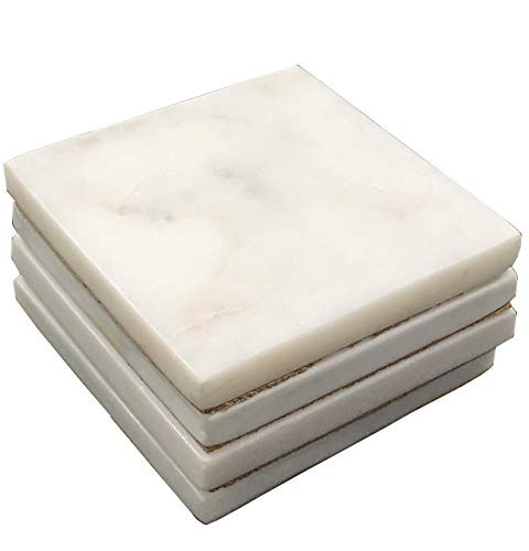 Marble Coasters White Set of 4 Stone Coaster Pattern Square For Bar Drinks Christmas Housewarming Gifts