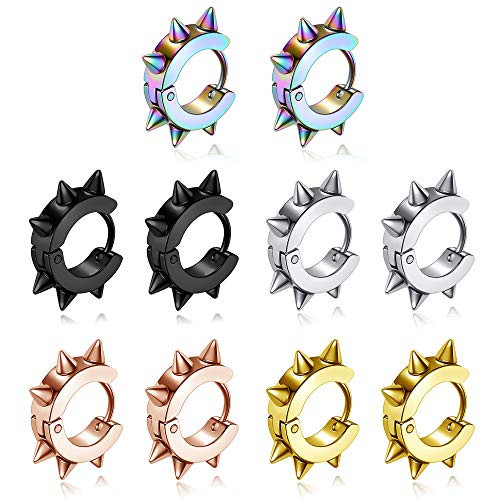 AllerPierce Stainless Steel Punk Earrings for Men Women Spike Hoop Earring Huggie Hoop Earrings Set 5 Pairs AllerPierce Stainless Steel Punk Earrings for Men Women Spike Hoop Earring Huggie Hoop Earrings Set 5 Pairs