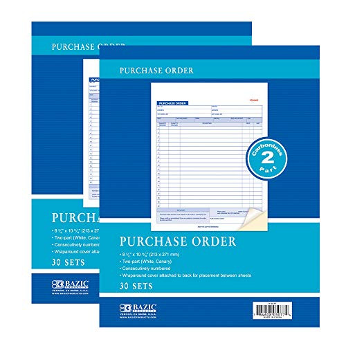 BAZIC 30 Sets 8 3/8inch  x 10 11/16inch  2-Part Carbonless Purchase Order Book, White  and  Canary, Bound Wraparound Cover, Business Store Retail 30 Sets/Pack, 2-Pack