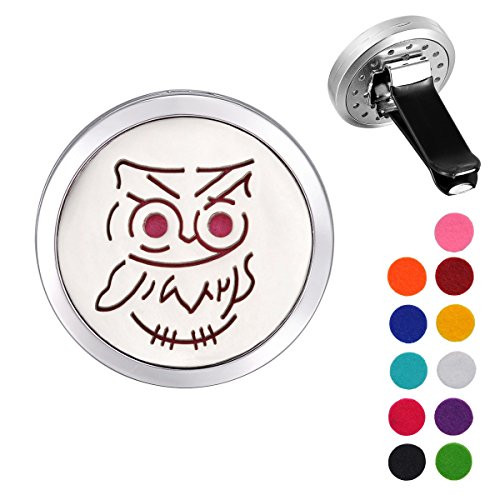 Valyria Stainless Steel Owl Car Air Freshener Aromatherapy Essential Oil Diffuser Locket with Vent Clip