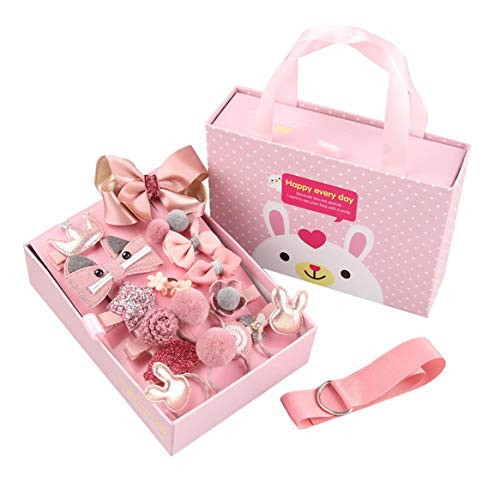 Girl Hair Accessories Set Hair Clips Bows for Girls Hair Ties Barrettes Ponytail Holder Set for Birthday 18pcs Rose