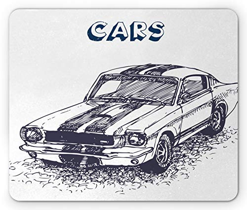 Ambesonne Black and White Mouse Pad, Grunge Style Old Nostalgic Sports Car Theme Speed Vehicle Manly Design, Rectangle Non-Slip Rubber Mousepad, Standard Size, Black White