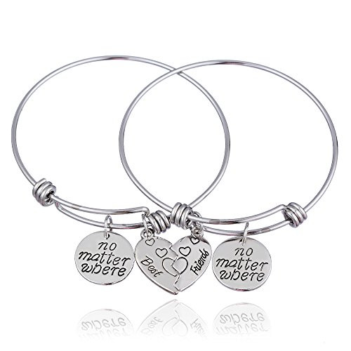 lauhonmin 2pcs BBF Best Friends No Matter Where Compass Split Broken Heart Double Bracelets Set Friendship Gift Expandable Bangle lauhonmin 2pcs BBF Best Friends No Matter Where Compass Split Broken Heart Double Bracelets Set Friendship Gift Expandable Bangle