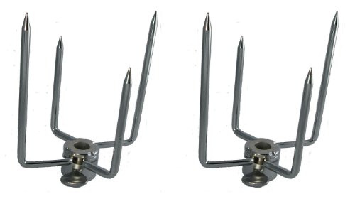 OneGrill Chrome Steel Grill Rotisserie Spit Rod Forks Fits 5/16 Inch Square, 3/8 Inch Hexagon,  and  7/16 Inch Round