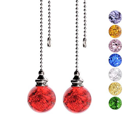 Ceiling Fan Pull Chain, Decorative Crstal Fan Pull Chain Extension, Ceiling Fan Pull Chain Ornaments with 21 Inches 3.2mm Diameter Beaded Ball Fan Pull Chain Extender, 2Pack, Red