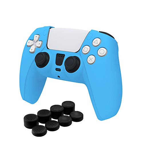 WiseZen Dobe PS5 Controller Skin for Playstation 5 Controller Dualsense,PS5 Controller Cover,PS5 DualSense Controller Anti-Slip Silicone Case,Blue,with 8 Thumb Grip Caps,Controller NOT Included