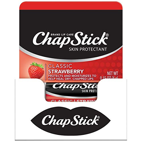 ChapStick Classic Lip Balm Skin Protectant Bulk, 12 Count, Strawberry Flavor, 0.15 Ounce
