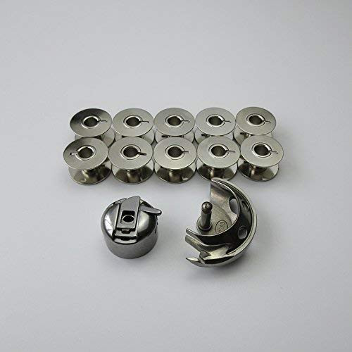 evernice Shuttle Hookplus Bobbin Caseplus 10 Bobbins for Singer 31-15 331K, 431D Consew 30