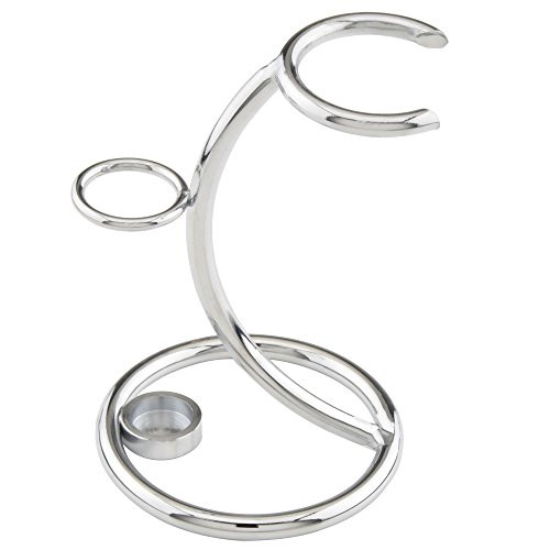 Mid Century Shaving Razor and Brush Stand Silver - Heavy Chrome Shaving Stand, Safety Razor Stand, Shaving Brush Stand - Holder for a Shave Brush  and  Double Edge Safety Razor or Cartridge Razor