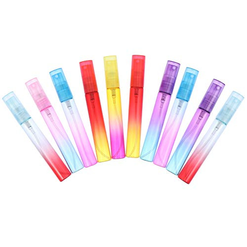 Healifty 10pcs Mini Perfume Spray Bottles 8ml Colorful Glass Bottles Portable Travel Mister Refillable Empty Container Atomizer for Essential Oils Perfume Travel