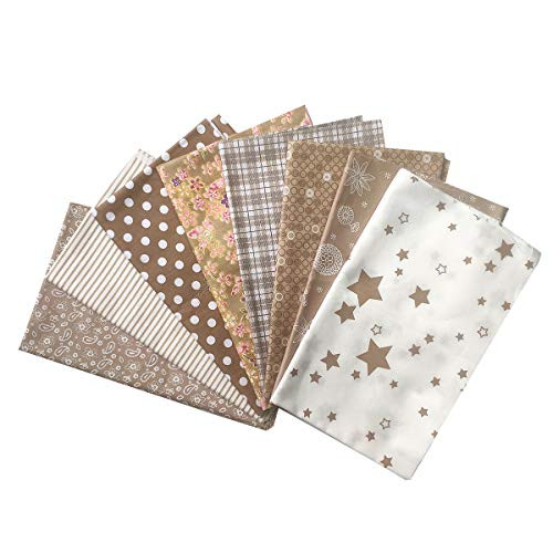 levylisa 8PCS Cotton Quilting Fabric Coffee Color 18x22 Fat Quarters Assorted Craft Fabric Bundle Squares Patchwork Precut Fabric for DIY Craft Sewing Scrapbooking Quilting