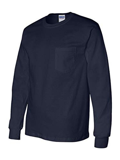 Gildan Men's Ultra Cotton Long Sleeves Pocket T-Shirt_Navy_L