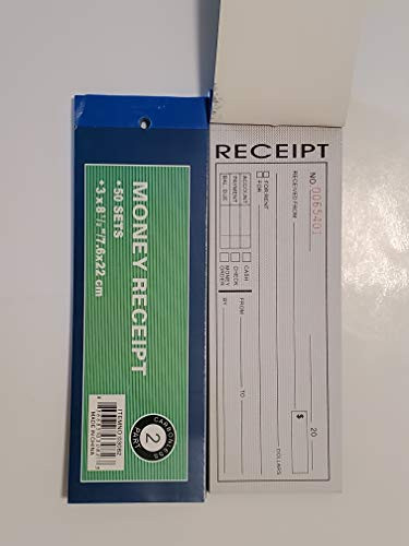 Cotton Fly 10 Pack Pre-Numbered Rent Receipt Book, Money Receipt Invoice Book Carbonless Copy Duplicate 2 Parts 50 Sets 8.5inch  X 2.75inch