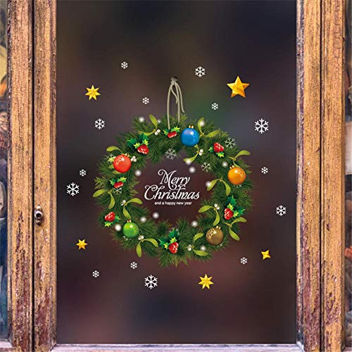 Woolves Detachable Christmas Wreath Wall Stickers Window Glass Section Decal Santa Claus Mural Decorative Home Decoration New Year Christmas Decoration Comfy