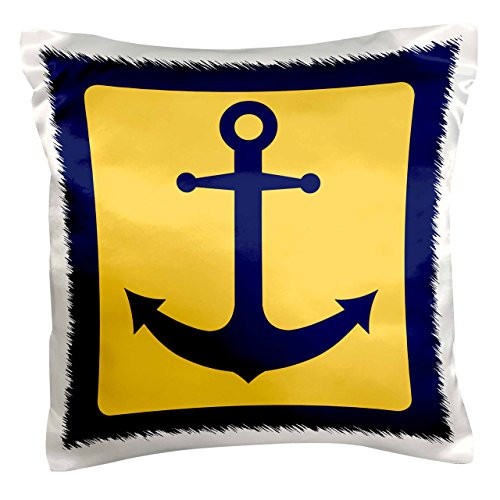 3dRose pc_165794_1 Blue and Yellow Nautical Anchor Design Pillow Case, 16" x 16"