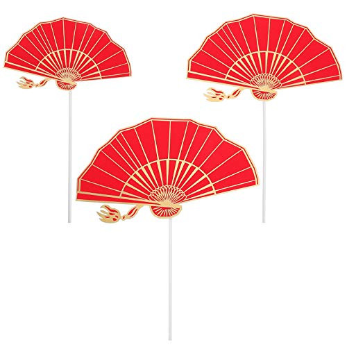 NUOBESTY 5 Sets Chinese Style Fan Shape Cake Toppers New Year Cake Topper Spring Festival Cake Picks for 2021 Chinese New Year