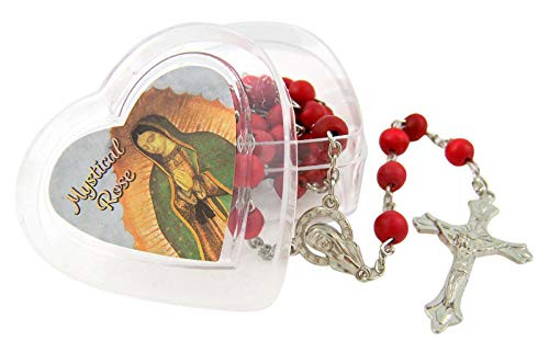Rose Scented Petal Bead Rosary with Our Lady of Guadalupe Rosary Case, 18 Inch
