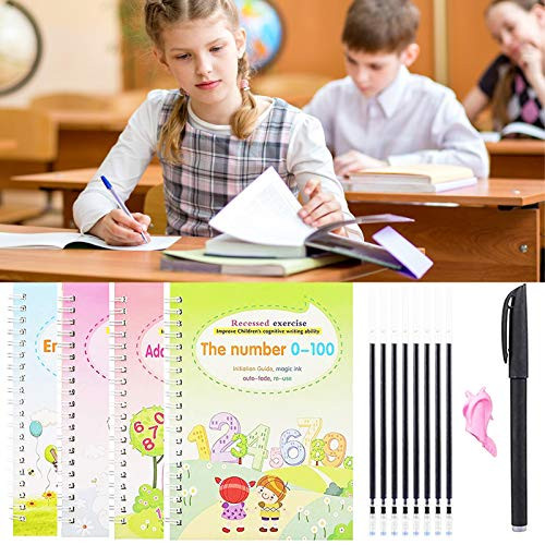 4Pcs Magic Calligraphy Copybook, English Reusable Magic Practice Copy Book, Magic Calligraphy That can Be Reused Handwriting Copybook Set for Kids