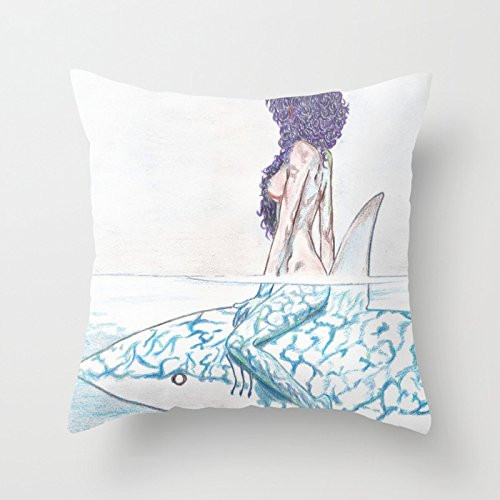 SPXUBZ The Girl and Shark Pillow Cover Decorative Home Decor Nice Gift Square Indoor/Outdoor Pillowcase Size 18x18 InchTwo Sides