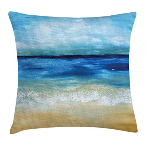 SPXUBZ Art Tropical Sandy Beach Pure Waves Tranquil Ocean Under Clouds Summer Scenery Pillow Cover Decorative Home Decor Nice Gift Square Indoor Pillowcase Size 18x18 InchTwo Sides