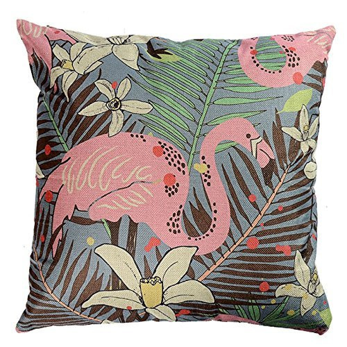 SPXUBZ Funny Flamingo Birds with Palm Leaves Pillow Cover Decorative Home Decor Nice Gift Square Indoor Pillowcase Size 22x22 InchTwo Sides